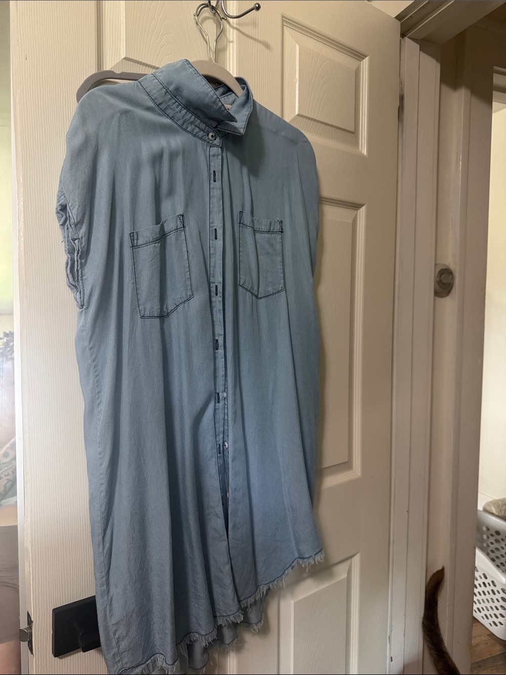 Light Blue Sleeveless Chambray Shirt - Casual Button-Front